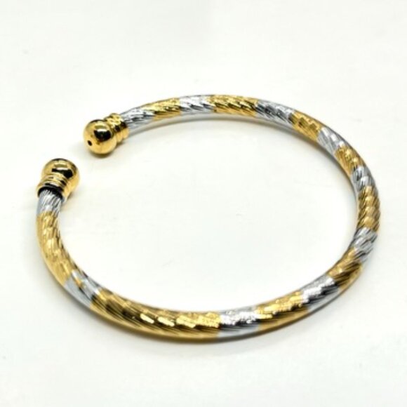 VINTAGE TWO TONE GOLD SILVER TEXTURED CUFF BRACELET RIGID BANGLE STATEMENT - Picture 5 of 10